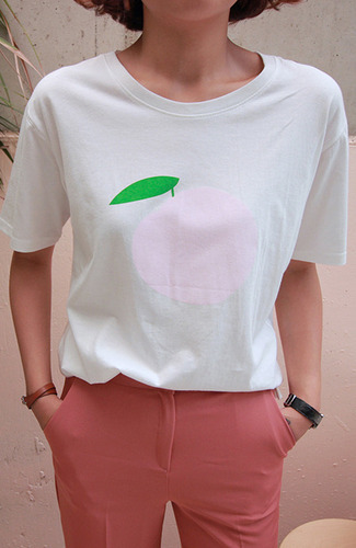 ピーチプリント半袖Tシャツ[size:XS~M]